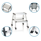 Escalera plegable de dos peldaños SOLID VI de aluminio con ruedas y bloqueo de seguridad de hjh OFFICE