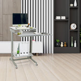 Escritorio de pie WORKSTATION gris con dos niveles, superficie de almacenamiento y ruedas de hjh OFFICE