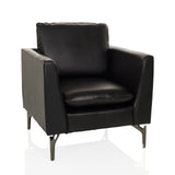 Sillón de diseño BAVERO negro con tapicería de cuero sintético y patas de metal de hjh OFFICE – vista de 360° (vista frontal 15°)