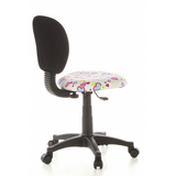 Silla giratoria para niños KIDDY TOP con estampado colorido de corazones y flores y base de cinco ruedas de hjh OFFICE – vista de 360° (vista trasera en diagonal 120°)