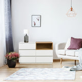 Aparador MELMO S en blanco y roble con tres cajones y un estante abierto de hjh LIVING