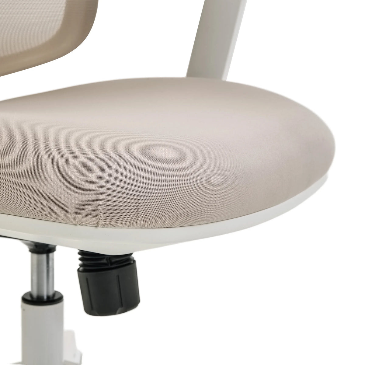 Asiento tapizado en tela beige de la Silla de oficina profesional ERGOMY W con estructura blanca de MyBuero