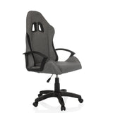 Silla gaming GAMEBREAKER W01 gris con dos aberturas para el reposacabezas y base de cinco ruedas de MyBuero – vista de 360° (vista frontal en diagonal 45°)