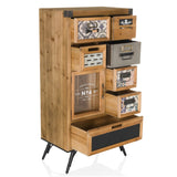 Aparador CONTINENTO S con efecto madera con varios cajones, un armario de cristal y patas negras de hjh LIVING