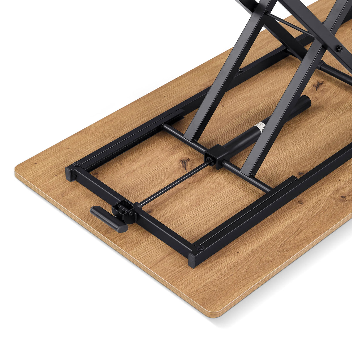 Estructura con marco de metal negro y tablero de madera de roble de la mesa Worktime Lift de hjh OFFICE