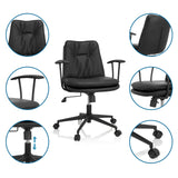 Silla Home Office SMALLO en color negro con vistas detalladas del respaldo, los reposabrazos y las ruedas de hjh OFFICE