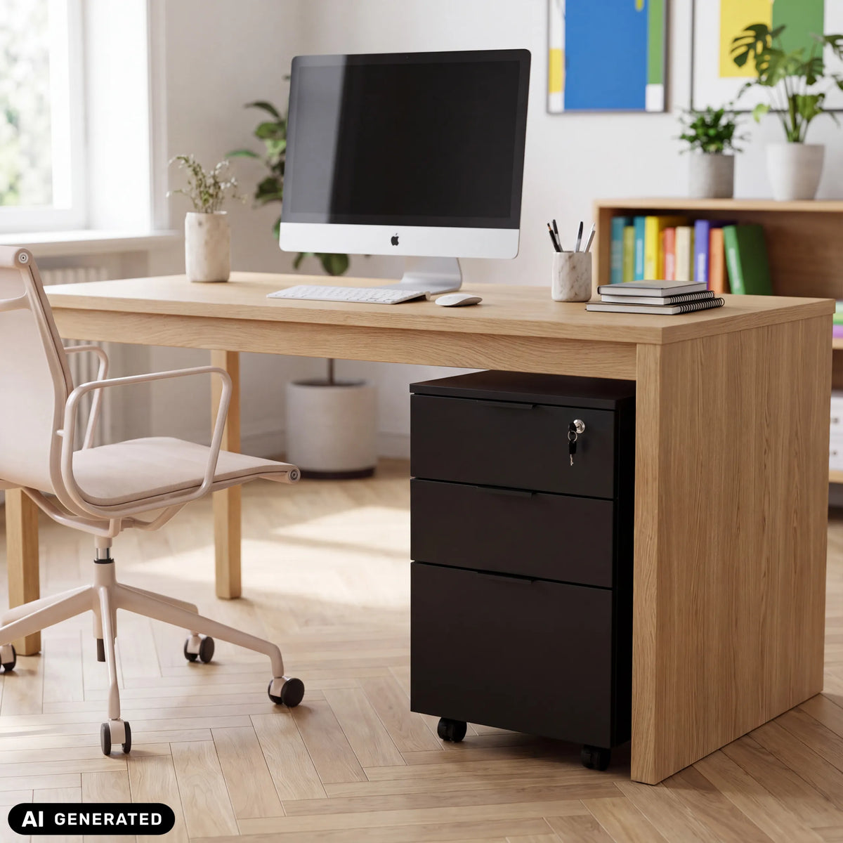 Archivador rodante DAVIK negro con tres cajones y cerradura de hjh OFFICE