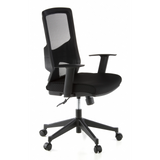 Silla de oficina profesional LAVITA negra con respaldo de malla y base de cinco ruedas de hjh OFFICE – vista de 360° (vista frontal en diagonal 60°)