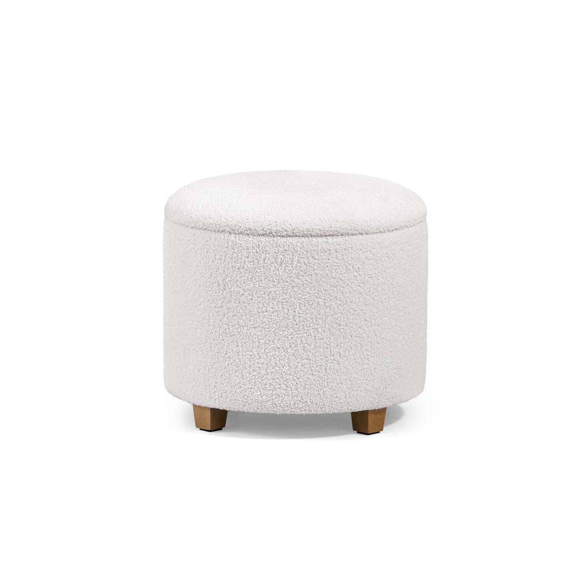 Taburete tapizado blanco Storiano S con funda de tela estructurada y cuatro patas cortas de madera de hjh LIVING – vista de 360° (vista frontal 0°)