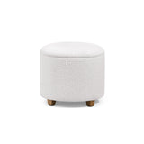 Taburete tapizado blanco Storiano S con funda de tela estructurada y cuatro patas cortas de madera de hjh LIVING – vista de 360° (vista frontal 0°)