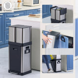 Papelera CLEAN 3 en color plata con pedal y dos compartimentos para separación de residuos de hjh OFFICE