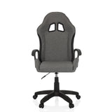 Grauer Gamingstuhl GAMEBREAKER W01 mit zwei Kopfstützenausschnitten und Fußkreuz mit fünf Rollen von MyBuero – 360-Grad-Ansicht (Frontansicht 0°)