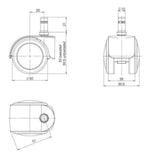 Dibujo técnico de las ruedas para sillas 5x ROLO EASY 10mm/50mm con un diámetro de 50 mm de hjh OFFICE