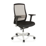 Silla alta gama FOUNTAINE negra con respaldo de malla y base de cinco ruedas de hjh OFFICE – vista de 360° (vista frontal en diagonal 40°)