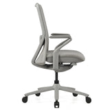 Silla alta gama VERVIO de color gris en vista lateral con base de ruedas y reposabrazos de hjh OFFICE