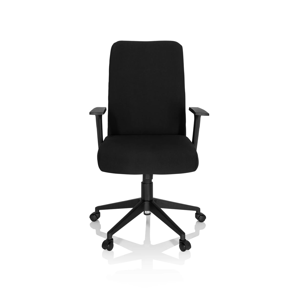 Silla Home Office COSIO I negra con reposabrazos y base de cinco ruedas de hjh OFFICE – vista de 360° (vista frontal 0°)