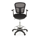 Silla de mostrador TOP WORK 108 negra con respaldo de malla, aro reposapiés y base de cinco ruedas de hjh OFFICE – vista de 360° (vista frontal 0°)