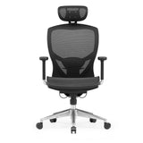 Silla alta gama VENUS ONE negra con respaldo de malla y base de cinco ruedas de hjh OFFICE – vista de 360° (vista frontal 0°)