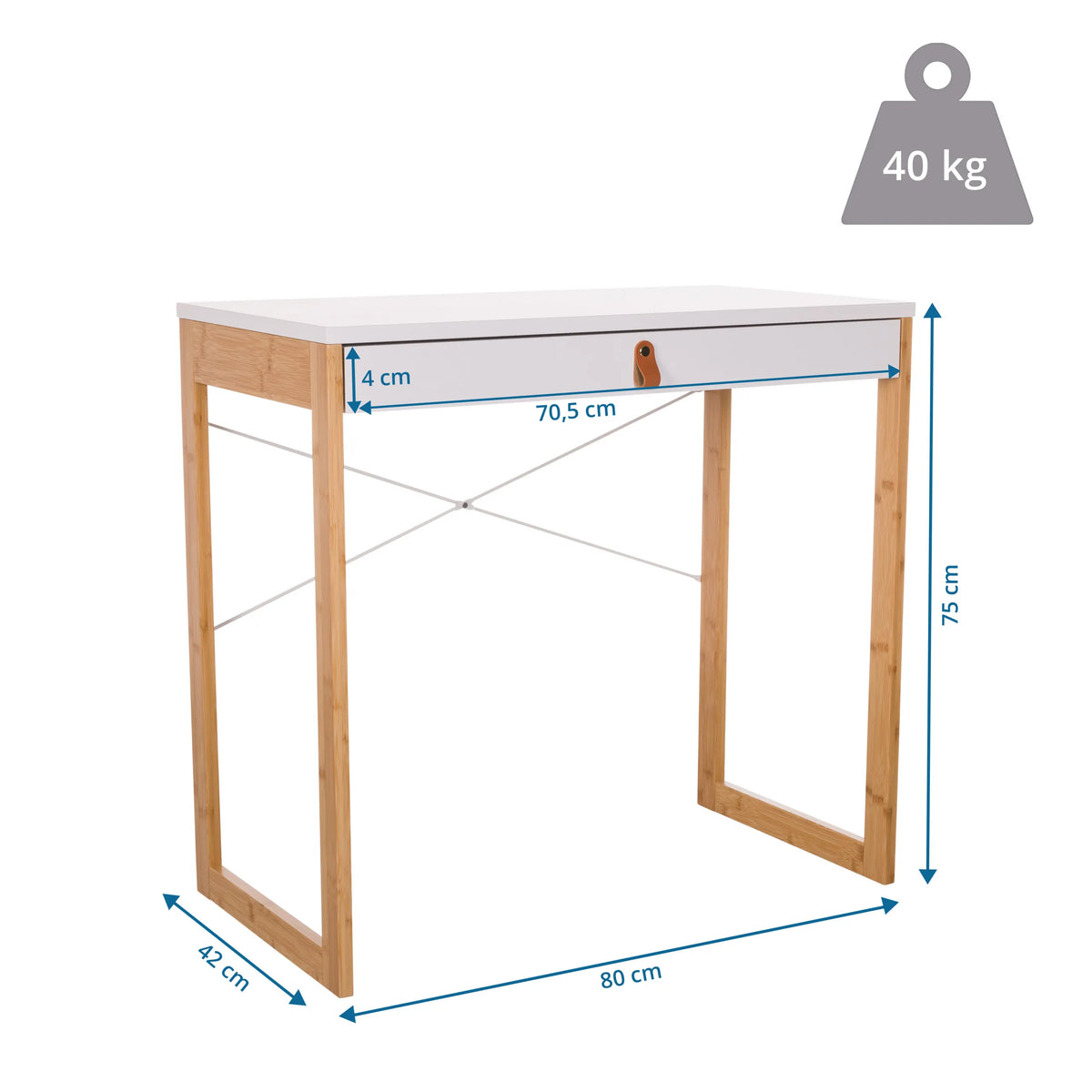 Dibujo dimensional del Escritorio TAROLO II con 80 × 42 cm y 75 cm de altura de hjh LIVING