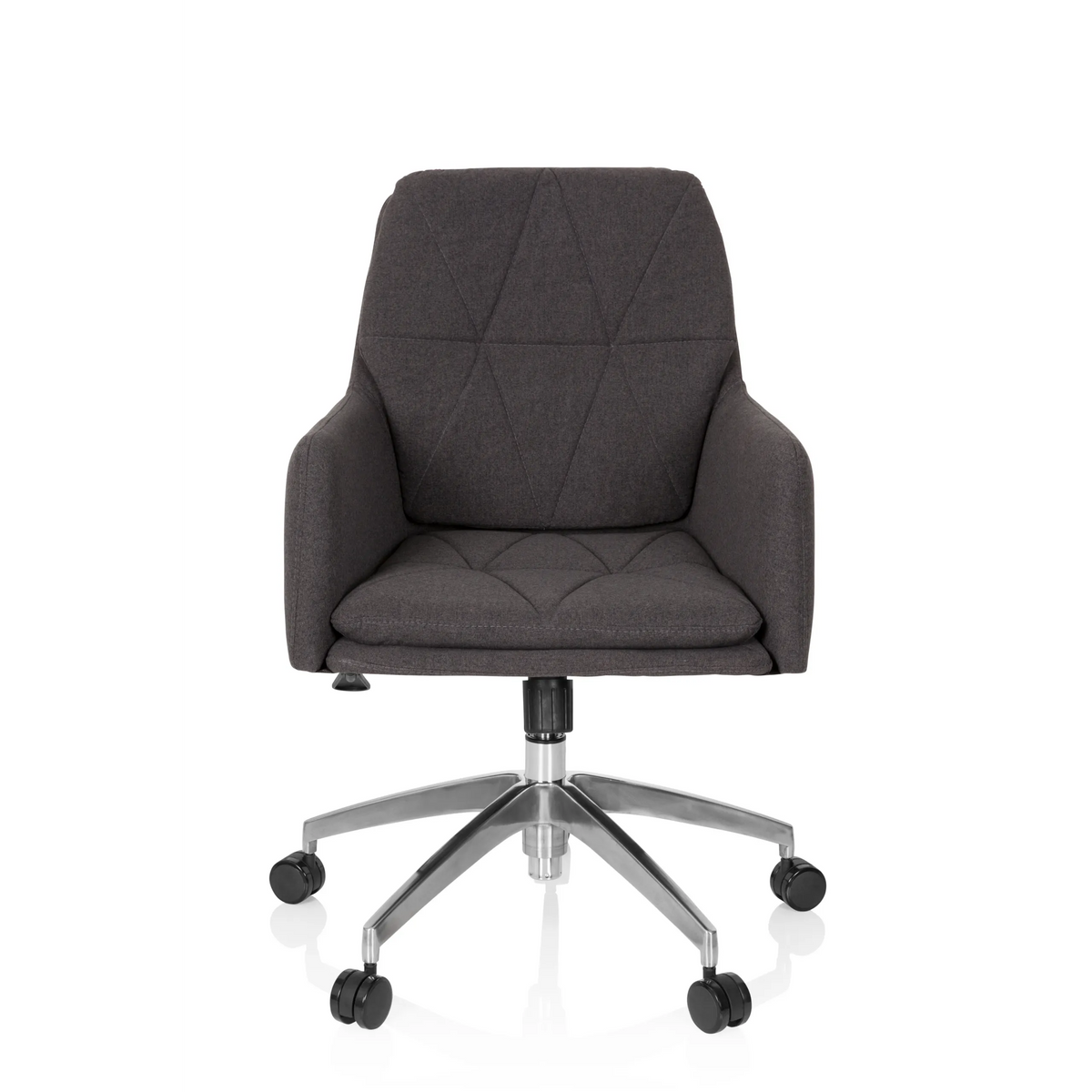 Silla Home Office SHAKE 350 en gris oscuro con patrón acolchado y base de cinco ruedas de hjh OFFICE – vista de 360° (vista frontal 0°)