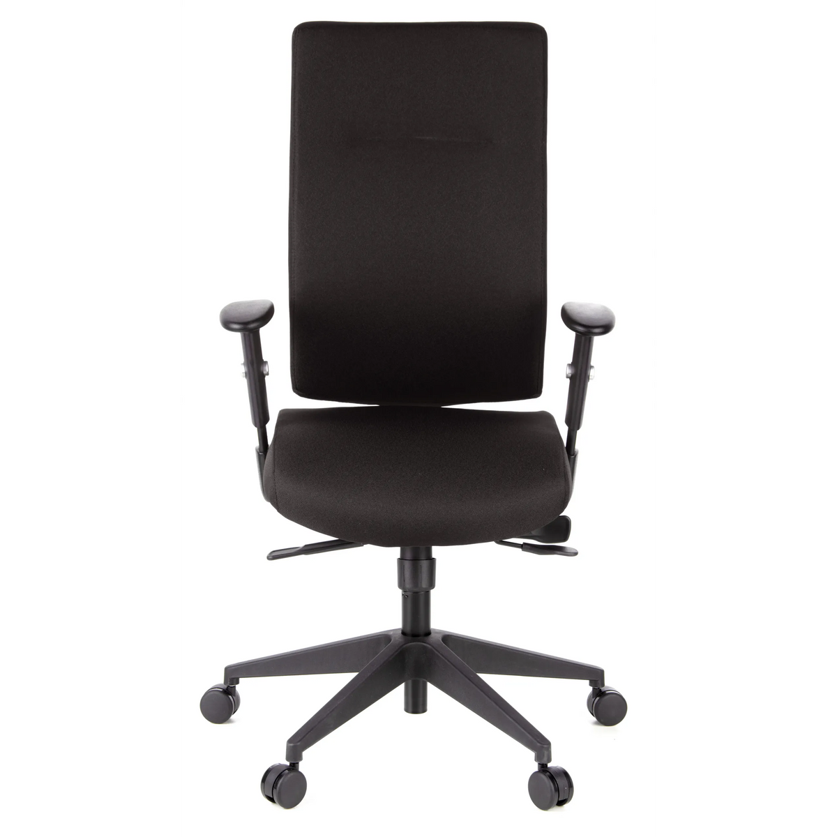 Silla de oficina profesional PRO-TEC 300 negra con reposabrazos y base de cinco ruedas de hjh OFFICE – vista de 360° (vista frontal 0°)