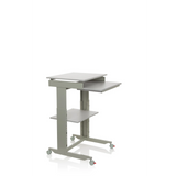 Escritorio de pie gris WORKSTATION con superficie de apoyo y cuatro ruedas de hjh OFFICE – vista de 360° (vista frontal en diagonal 60°)