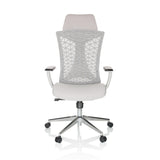 Silla de oficina profesional FALEO W gris con respaldo de malla y base de cinco ruedas de hjh OFFICE – vista de 360° (vista frontal 0°)