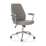 Sillón de oficina Home Office THEO I gris con respaldo acolchado y base de cinco ruedas de hjh OFFICE – vista de 360° (vista frontal en diagonal 30°)
