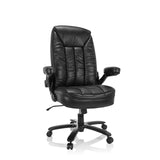 Silla giratoria XXL INSTRUCTOR III negra de cuero sintético con base de estrella y cinco ruedas de hjh OFFICE – vista de 360° (vista frontal 20°)