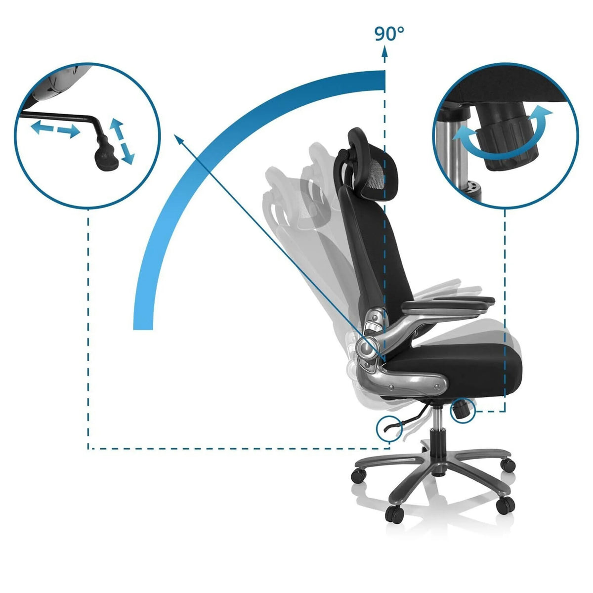 Respaldo ajustable con inclinación de 90 grados de la Silla giratoria XXL INSTRUCTOR T I PRO de hjh OFFICE