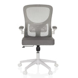 Silla Home Office BELIO W gris con respaldo de malla y base blanca de cinco ruedas de hjh OFFICE – vista de 360° (vista frontal 0°)