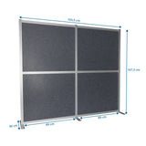 Dibujo dimensional del separador FLEXMIUT MODUL de 193,5 × 167,3 cm en gris de hjh OFFICE