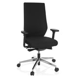 Silla de oficina profesional PRO-TEC 700 negra con reposabrazos y base brillante de cinco ruedas de hjh OFFICE – vista de 360° (vista frontal 20°)
