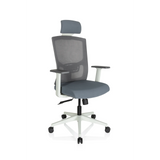 Silla de oficina profesional CAPTIVO BASE W gris con respaldo de malla, reposacabezas y base blanca de hjh OFFICE – vista de 360° (vista frontal en diagonal 40°)