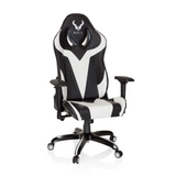 Silla gaming PROMOTER I en blanco y negro con reposabrazos y base de cinco ruedas de hjh OFFICE – vista de 360° (vista frontal 20°)