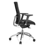 Silla de oficina profesional ASTRA BASE N negra con respaldo de malla y base brillante de cinco ruedas de hjh OFFICE – vista de 360° (vista lateral 100°)