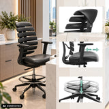 Silla de mostrador ERGO LINE II WORK de cuero negro con reposapiés y reposabrazos ajustables de hjh OFFICE (imagen generada por IA)