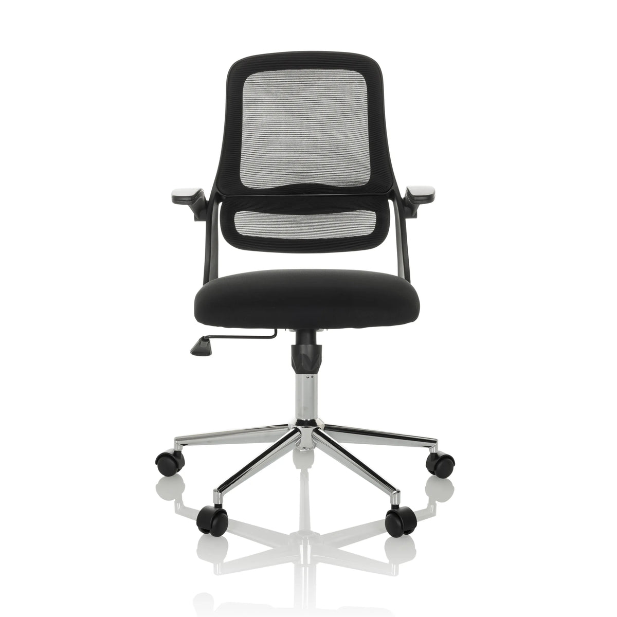 Silla Home Office MIKO B ECO negra con respaldo de malla y base de cinco ruedas de hjh OFFICE – vista de 360° (vista frontal 0°)