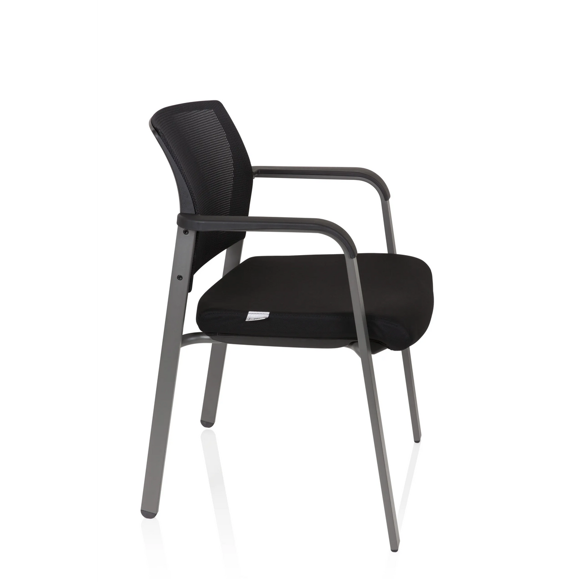 Silla de cuatro patas MEET negra con respaldo de malla y reposabrazos de hjh OFFICE – vista de 360° (vista lateral 80°)