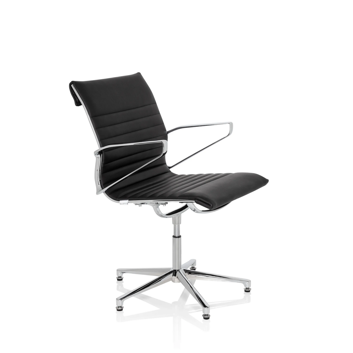 Silla de confidente negra PARIBA V IV con tapicería acolchada y base de cinco ruedas de hjh OFFICE – vista de 360° (vista frontal en diagonal 60°)