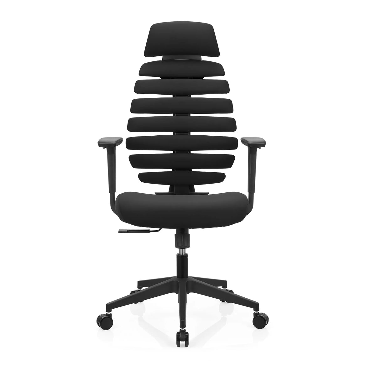 Silla de oficina profesional ERGO LINE ECO negra con tapizado de tela y base de cinco ruedas de hjh OFFICE – vista de 360° (vista frontal 0°)