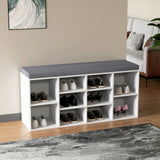Armario zapatero blanco ESTHA 10 con asiento gris y doce huecos abiertos de hjh LIVING