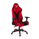 Silla gaming PROMOTER II en rojo y negro con reposabrazos y base de cinco ruedas de hjh OFFICE – vista de 360° (vista frontal en diagonal 40°)