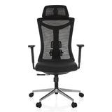 Silla de oficina profesional KAMIAK negra con respaldo de malla y base de cinco ruedas de hjh OFFICE – vista de 360° (vista frontal 0°)