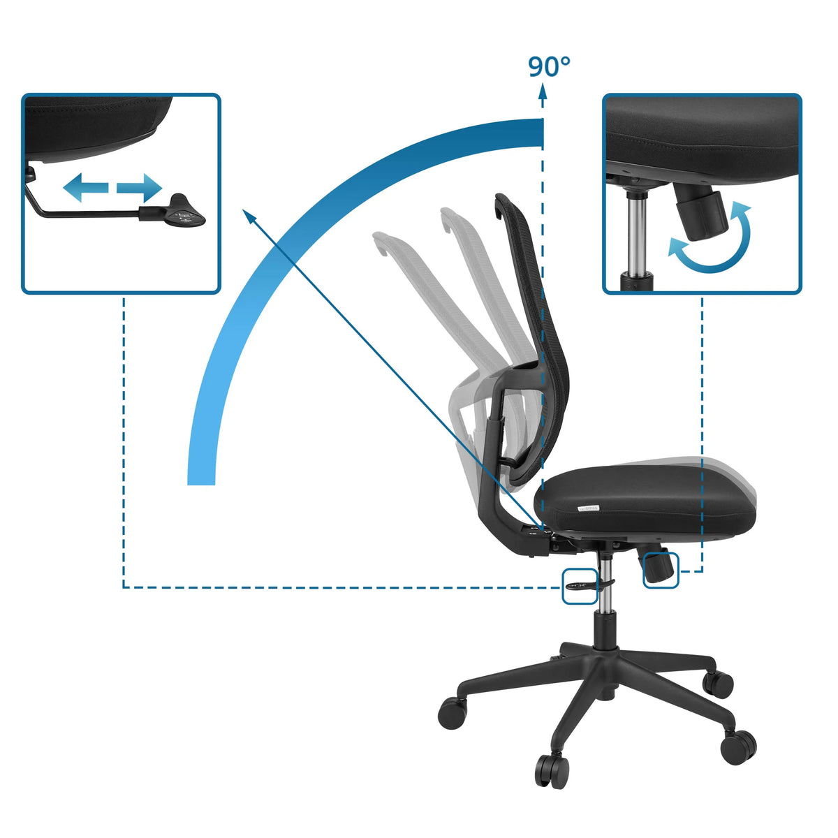 Respaldo ajustable con inclinación de 90 grados de la Silla de oficina profesional Minoro B de hjh OFFICE
