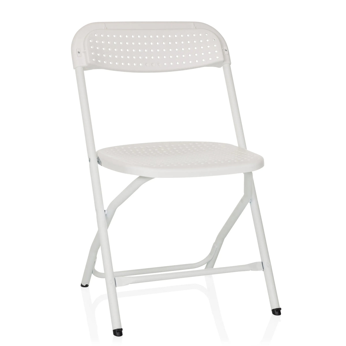 Silla de exterior blanca TUDELA XXL PRO W con asiento y respaldo perforados de hjh OFFICE – vista de 360° (vista frontal 15°)