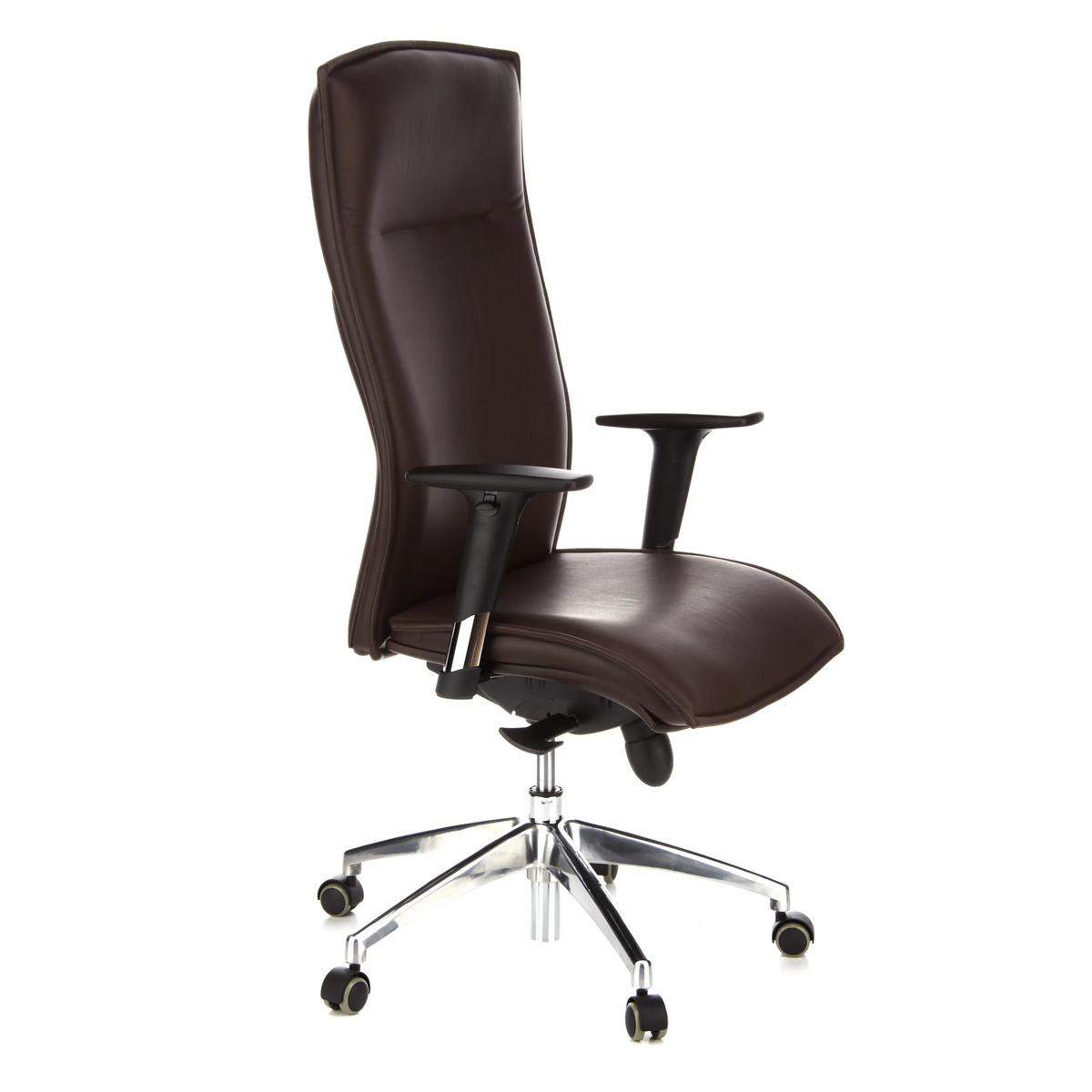 Sillón de alta gama MURANO 20 marrón oscuro con reposabrazos y base de cinco ruedas de hjh OFFICE – vista de 360° (vista frontal en diagonal 60°)