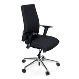 Silla de oficina profesional PRO-TEC 250 negra con reposabrazos y base de cinco ruedas de hjh OFFICE – vista de 360° (vista frontal en diagonal 60°)