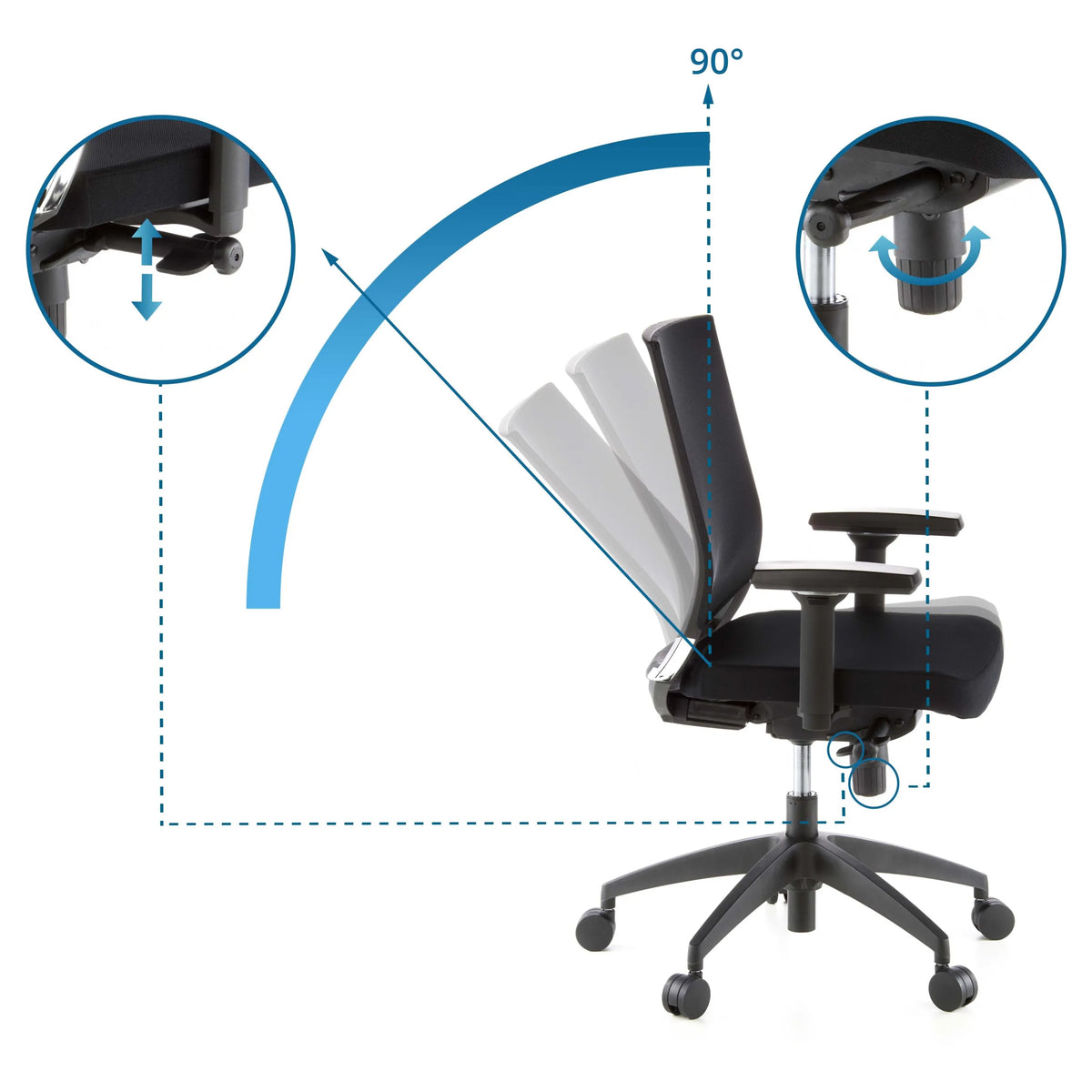 Respaldo ajustable de la silla de oficina profesional PORTO BASE con un ángulo de inclinación de 90° de hjh OFFICE