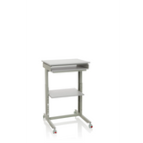Escritorio de pie gris WORKSTATION con superficie de apoyo y cuatro ruedas de hjh OFFICE – vista de 360° (vista frontal 20°)
